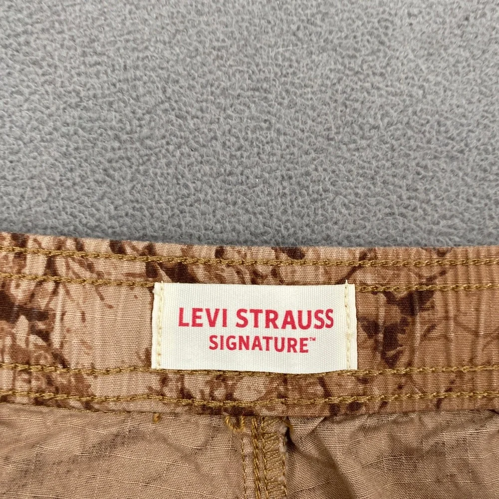 Levi Strauss Signature Mens Cargo Shorts Brown Marble Rock Print XL Elastic Wais
